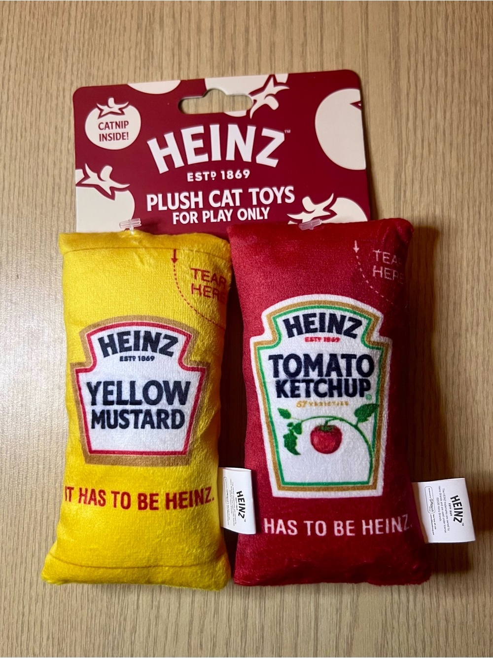Heinz Plush Cat Toys - Yellow Mustard & Red Ketchup